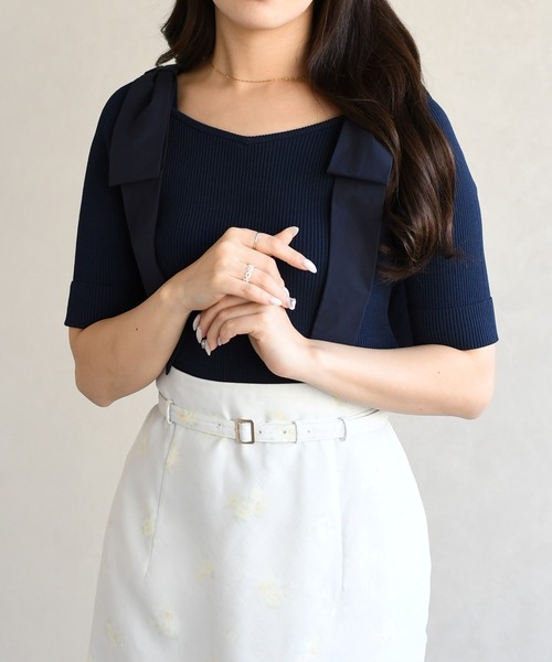 31 Sons de mode(トランテアン ソン ドゥ モード)の「2026春夏新作 ショルダーリボンニット(ニット/セーター・レディース・オフホワイト/イエロー/ネイビー/グリーン・フリ-)」の17枚目の写真