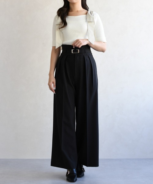 31 Sons de mode(トランテアン ソン ドゥ モード)の「2026春夏新作 ショルダーリボンニット(ニット/セーター・レディース・オフホワイト/イエロー/ネイビー/グリーン・フリ-)」の14枚目の写真