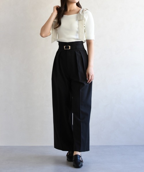 31 Sons de mode(トランテアン ソン ドゥ モード)の「2026春夏新作 ショルダーリボンニット(ニット/セーター・レディース・オフホワイト/イエロー/ネイビー/グリーン・フリ-)」の16枚目の写真