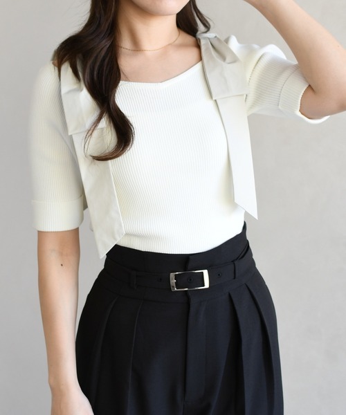 31 Sons de mode(トランテアン ソン ドゥ モード)の「2026春夏新作 ショルダーリボンニット(ニット/セーター・レディース・オフホワイト/イエロー/ネイビー/グリーン・フリ-)」の21枚目の写真