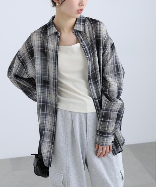 FREE'S MART(フリーズマート)の「◆シアーチェックシャツ(シャツ/ブラウス・レディース・ブラック系その他/イエロー系その他/ブラウン系その他・FREE)」の5枚目の写真