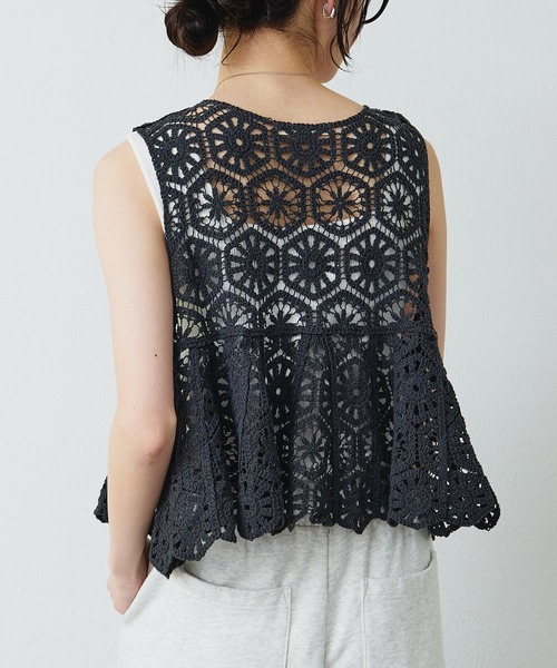 PUAL CE CIN（ピュアルセシン）の「かぎ針編み風ビスチェ（ベスト・レディース・チャコールグレー/オフホワイト・FREE）」の13枚目の写真
