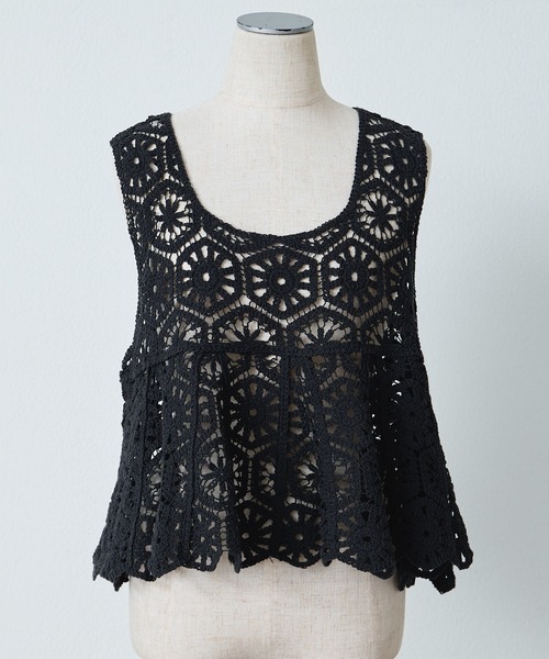 PUAL CE CIN（ピュアルセシン）の「かぎ針編み風ビスチェ（ベスト・レディース・チャコールグレー/オフホワイト・FREE）」の17枚目の写真
