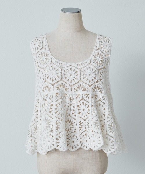 PUAL CE CIN（ピュアルセシン）の「かぎ針編み風ビスチェ（ベスト・レディース・チャコールグレー/オフホワイト・FREE）」の18枚目の写真