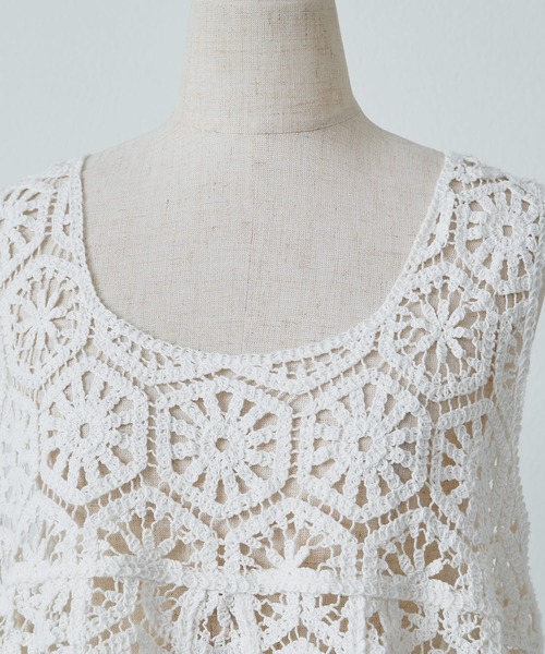 PUAL CE CIN（ピュアルセシン）の「かぎ針編み風ビスチェ（ベスト・レディース・チャコールグレー/オフホワイト・FREE）」の21枚目の写真