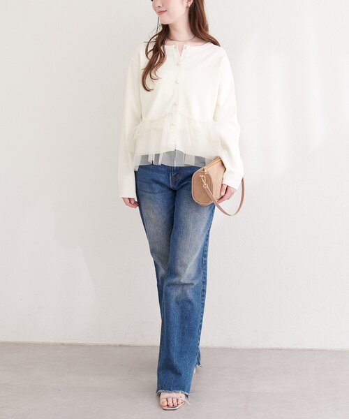 natural couture（ナチュラルクチュール）の「チュールドッキングポリカーディガン（カーディガン/ボレロ・レディース・グレイッシュベージュ/ネイビー/ピンク/オフホワイト・FREE）」の8枚目の写真