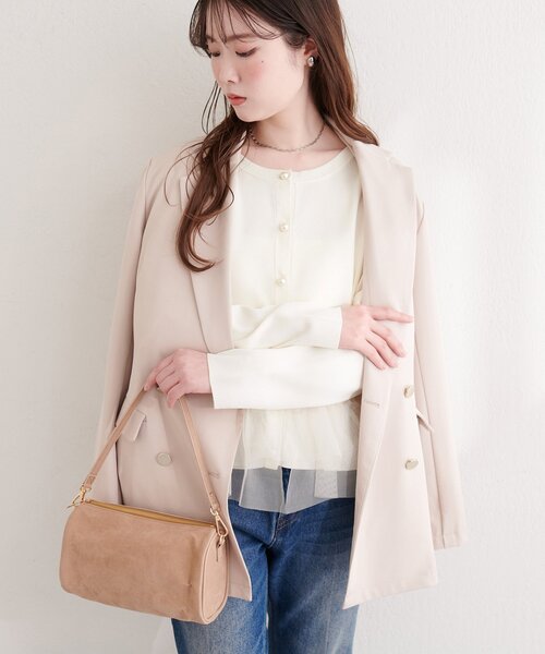 natural couture（ナチュラルクチュール）の「チュールドッキングポリカーディガン（カーディガン/ボレロ・レディース・グレイッシュベージュ/ネイビー/ピンク/オフホワイト・FREE）」の9枚目の写真