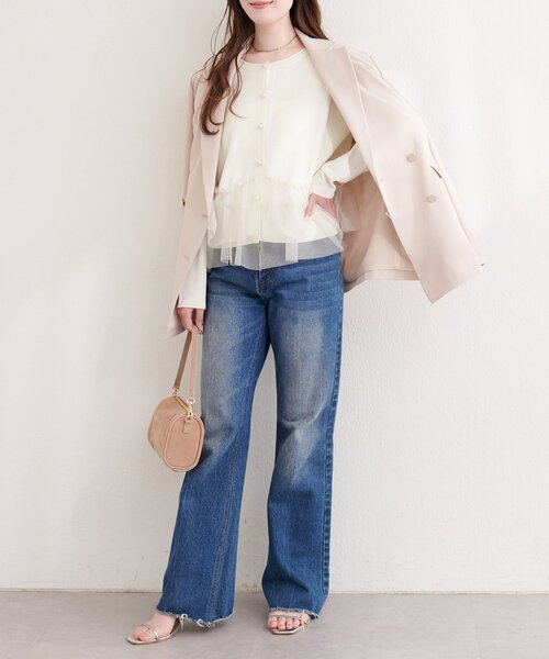 natural couture（ナチュラルクチュール）の「チュールドッキングポリカーディガン（カーディガン/ボレロ・レディース・グレイッシュベージュ/ネイビー/ピンク/オフホワイト・FREE）」の10枚目の写真