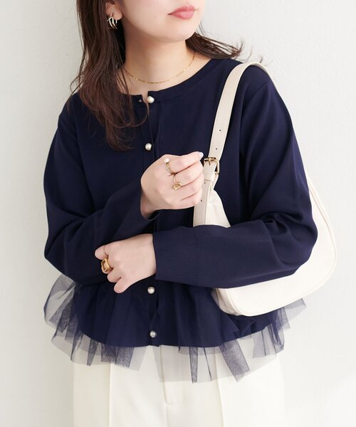 natural couture（ナチュラルクチュール）の「チュールドッキングポリカーディガン（カーディガン/ボレロ・レディース・グレイッシュベージュ/ネイビー/ピンク/オフホワイト・FREE）」の18枚目の写真