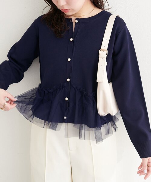 natural couture（ナチュラルクチュール）の「チュールドッキングポリカーディガン（カーディガン/ボレロ・レディース・グレイッシュベージュ/ネイビー/ピンク/オフホワイト・FREE）」の19枚目の写真