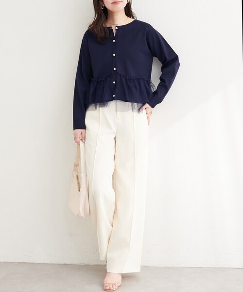 natural couture（ナチュラルクチュール）の「チュールドッキングポリカーディガン（カーディガン/ボレロ・レディース・グレイッシュベージュ/ネイビー/ピンク/オフホワイト・FREE）」の21枚目の写真