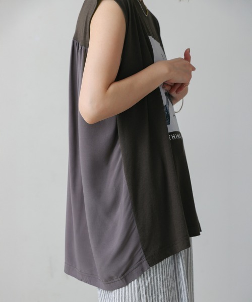 Bou Jeloud(ブージュルード)の「異素材プリントチュニック(Tシャツ/カットソー・レディース・チャコールグレー/カーキ・FREE)」の20枚目の写真