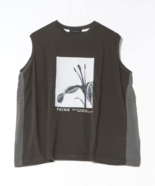 Bou Jeloud(ブージュルード)の「異素材プリントチュニック(Tシャツ/カットソー・レディース・チャコールグレー/カーキ・FREE)」の8枚目の写真