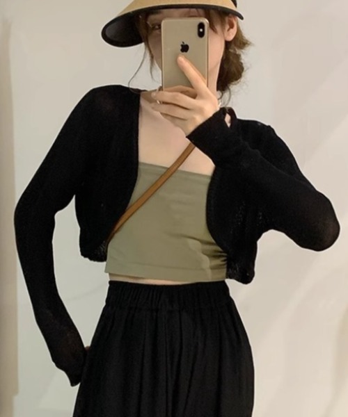 somnium（ソムニウム）の「ボレロ風ショート丈カーディガン / レディース 春服 韓国ファッション（カーディガン/ボレロ・レディース・アイボリー/ブラック・FREE）」の9枚目の写真