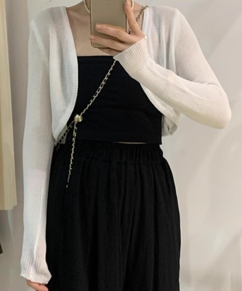 somnium（ソムニウム）の「ボレロ風ショート丈カーディガン / レディース 春服 韓国ファッション（カーディガン/ボレロ・レディース・アイボリー/ブラック・FREE）」の6枚目の写真