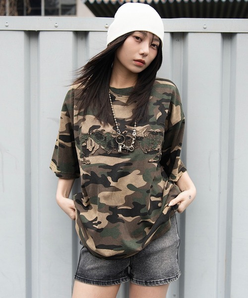 WEGO(ウィゴー)の「WEGO/【26年春夏新作】ブリーチダメージアップリケT(Tシャツ/カットソー・メンズ・ピンク/ブラウン/ブラック系その他/グレー/その他1/ネイビー・MEDIUM/LARGE)」の6枚目の写真