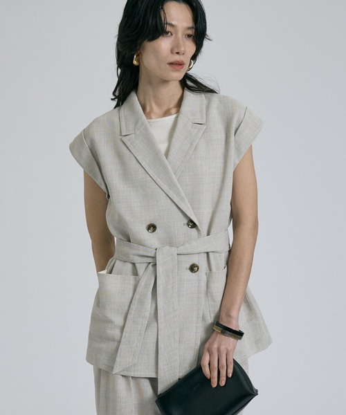 qualite(カリテ)の「【セットアップ対応】メッシュジャケット(テーラードジャケット・レディース・ライトベージュ・フリー)」の1枚目の写真