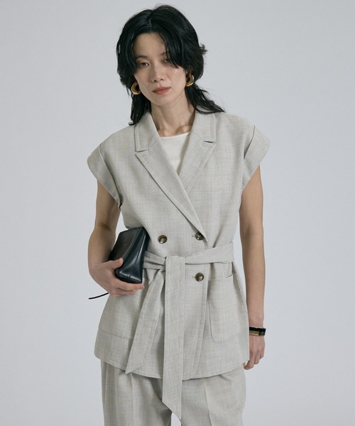 qualite(カリテ)の「【セットアップ対応】メッシュジャケット(テーラードジャケット・レディース・ライトベージュ・フリー)」の8枚目の写真