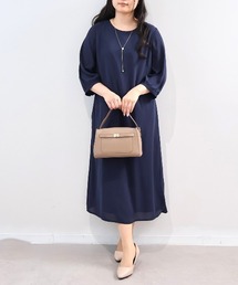 【L~5L 大きいサイズ】7分袖ジョーゼットワンピース