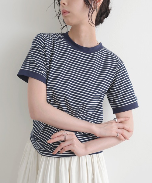 LIAN(リアン)の「ボーダーリンガーTシャツ(Tシャツ/カットソー・レディース・オフホワイト/レッド/ネイビー系1/ブラウン・FREE)」の3枚目の写真