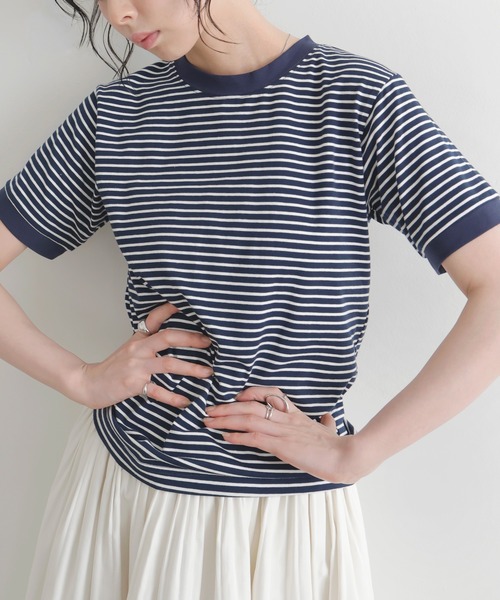 LIAN(リアン)の「ボーダーリンガーTシャツ(Tシャツ/カットソー・レディース・オフホワイト/レッド/ネイビー系1/ブラウン・FREE)」の7枚目の写真