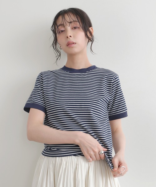 LIAN(リアン)の「ボーダーリンガーTシャツ(Tシャツ/カットソー・レディース・オフホワイト/レッド/ネイビー系1/ブラウン・FREE)」の8枚目の写真