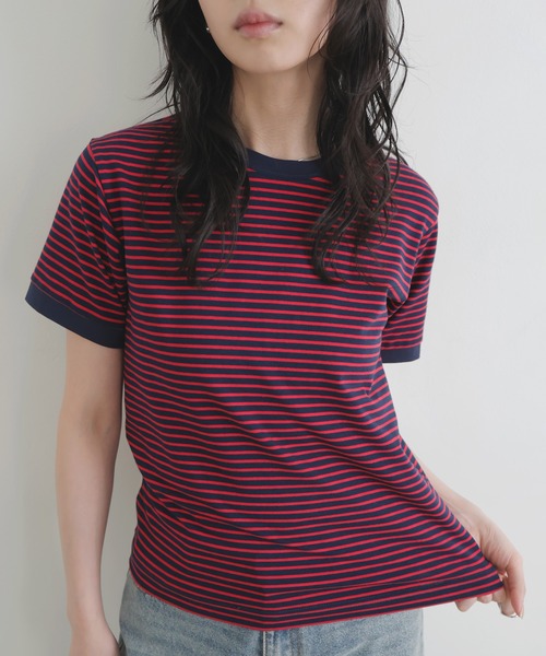LIAN(リアン)の「ボーダーリンガーTシャツ(Tシャツ/カットソー・レディース・オフホワイト/レッド/ネイビー系1/ブラウン・FREE)」の13枚目の写真