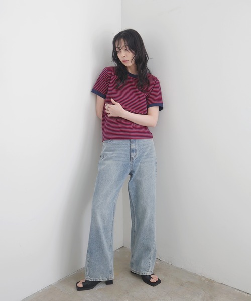 LIAN(リアン)の「ボーダーリンガーTシャツ(Tシャツ/カットソー・レディース・オフホワイト/レッド/ネイビー系1/ブラウン・FREE)」の15枚目の写真