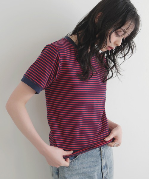 LIAN(リアン)の「ボーダーリンガーTシャツ(Tシャツ/カットソー・レディース・オフホワイト/レッド/ネイビー系1/ブラウン・FREE)」の16枚目の写真