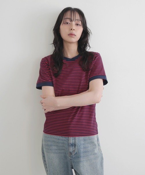 LIAN(リアン)の「ボーダーリンガーTシャツ(Tシャツ/カットソー・レディース・オフホワイト/レッド/ネイビー系1/ブラウン・FREE)」の17枚目の写真
