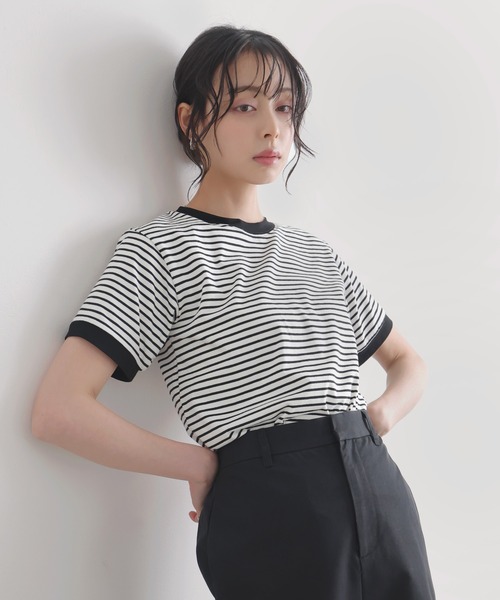 LIAN(リアン)の「ボーダーリンガーTシャツ(Tシャツ/カットソー・レディース・オフホワイト/レッド/ネイビー系1/ブラウン・FREE)」の18枚目の写真