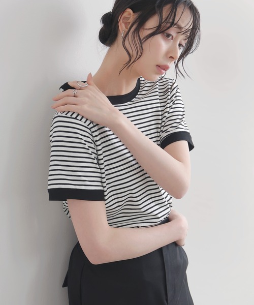 LIAN(リアン)の「ボーダーリンガーTシャツ(Tシャツ/カットソー・レディース・オフホワイト/レッド/ネイビー系1/ブラウン・FREE)」の19枚目の写真