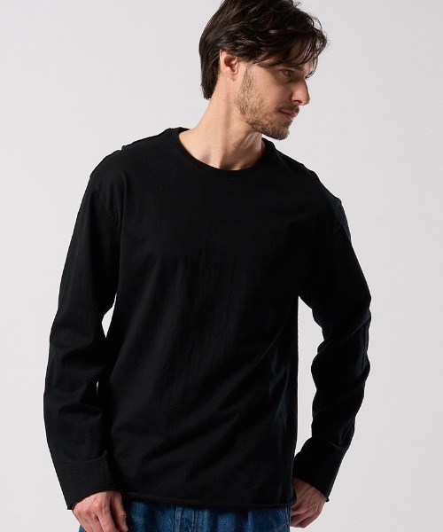 wjk（ダヴルジェイケイ）の「mlt5664- cut-off crew-neck L-S ロングスリーブカットソー(7006 js01j)（Tシャツ/カットソー・メンズ・ホワイト/ブラック・S/M/L/XL）」の2枚目の写真