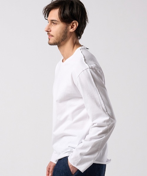 wjk（ダヴルジェイケイ）の「mlt5664- cut-off crew-neck L-S ロングスリーブカットソー(7006 js01j)（Tシャツ/カットソー・メンズ・ホワイト/ブラック・S/M/L/XL）」の4枚目の写真