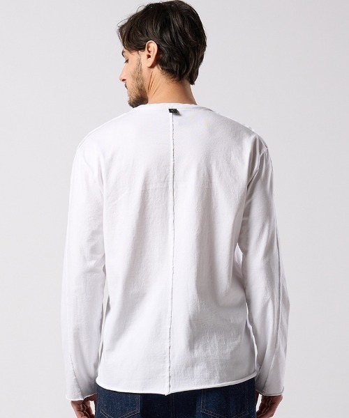 wjk（ダヴルジェイケイ）の「mlt5664- cut-off crew-neck L-S ロングスリーブカットソー(7006 js01j)（Tシャツ/カットソー・メンズ・ホワイト/ブラック・S/M/L/XL）」の5枚目の写真
