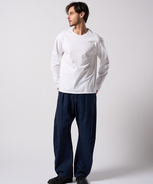 wjk（ダヴルジェイケイ）の「mlt5664- cut-off crew-neck L-S ロングスリーブカットソー(7006 js01j)（Tシャツ/カットソー・メンズ・ホワイト/ブラック・S/M/L/XL）」の6枚目の写真