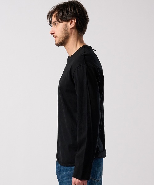 wjk（ダヴルジェイケイ）の「mlt5664- cut-off crew-neck L-S ロングスリーブカットソー(7006 js01j)（Tシャツ/カットソー・メンズ・ホワイト/ブラック・S/M/L/XL）」の9枚目の写真