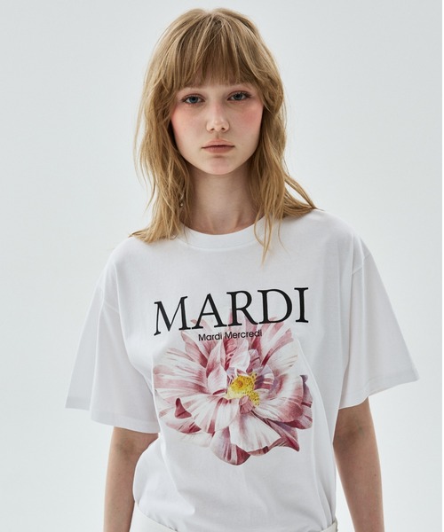 Mardi Mercredi(マルディメクルディ)の「TSHIRT LILIES & ROSES / Tシャツ リリー & ローズ(Tシャツ/カットソー・レディース・ブラック/ブラック×ピンク/ブラック×ブルー/アイボリー系1/ホワイト/アイボリー系2/ホワイト×イエロー/クリーム・FREE)」の2枚目の写真