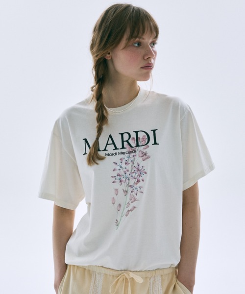 Mardi Mercredi(マルディメクルディ)の「TSHIRT LILIES & ROSES / Tシャツ リリー & ローズ(Tシャツ/カットソー・レディース・ブラック/ブラック×ピンク/ブラック×ブルー/アイボリー系1/ホワイト/アイボリー系2/ホワイト×イエロー/クリーム・FREE)」の6枚目の写真
