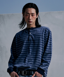 CORNERBLESS（コーナーブレス）の「WASHED STRIPE BLUE HENLEY NECK LONG SLEEVE（Tシャツ/カットソー）」