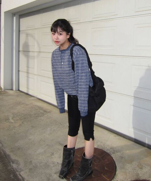 CORNERBLESS(コーナーブレス)の「WASHED STRIPE BLUE HENLEY NECK LONG SLEEVE(Tシャツ/カットソー・レディース・その他・MEDIUM/LARGE/X-LARGE)」の8枚目の写真