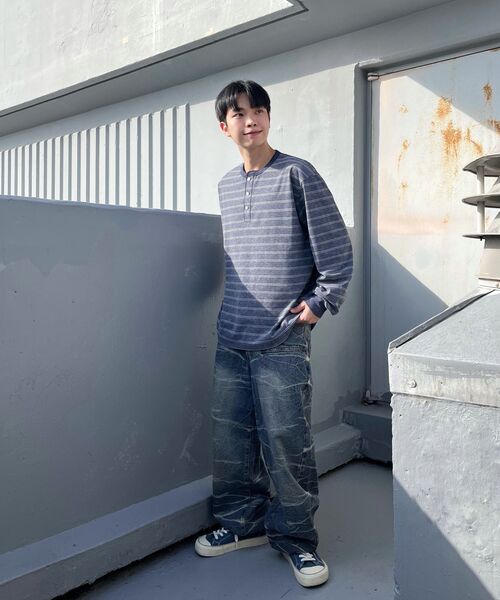 CORNERBLESS(コーナーブレス)の「WASHED STRIPE BLUE HENLEY NECK LONG SLEEVE(Tシャツ/カットソー・レディース・その他・MEDIUM/LARGE/X-LARGE)」の9枚目の写真