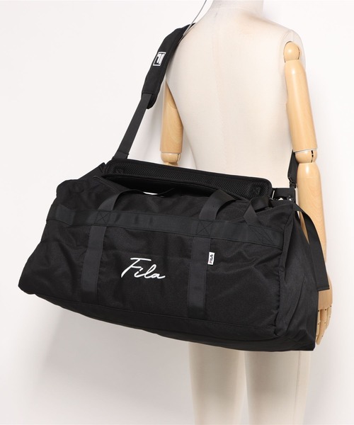 drosofila(ドロソフィラ)の「【FILA/フィラ】【大容量47L 肩掛け、手持ち、リュックの3WAY仕様】3WAYボストンバッグ 修学旅行 林間学校 部活 旅行 出張 スクリプトロゴ(ボストンバッグ・メンズ・ブラック・FREE)」の3枚目の写真