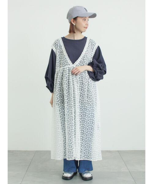 Samansa Mos2（サマンサ モスモス）の「チュール刺繍前後2WAYノースリワンピース（ワンピース・レディース・オフホワイト/キナリ/ブラック・S/M）」の2枚目の写真