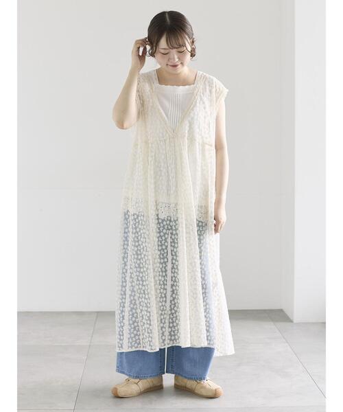 Samansa Mos2（サマンサ モスモス）の「チュール刺繍前後2WAYノースリワンピース（ワンピース・レディース・オフホワイト/キナリ/ブラック・S/M）」の3枚目の写真