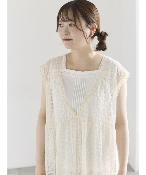 Samansa Mos2（サマンサ モスモス）の「チュール刺繍前後2WAYノースリワンピース（ワンピース・レディース・オフホワイト/キナリ/ブラック・S/M）」の18枚目の写真