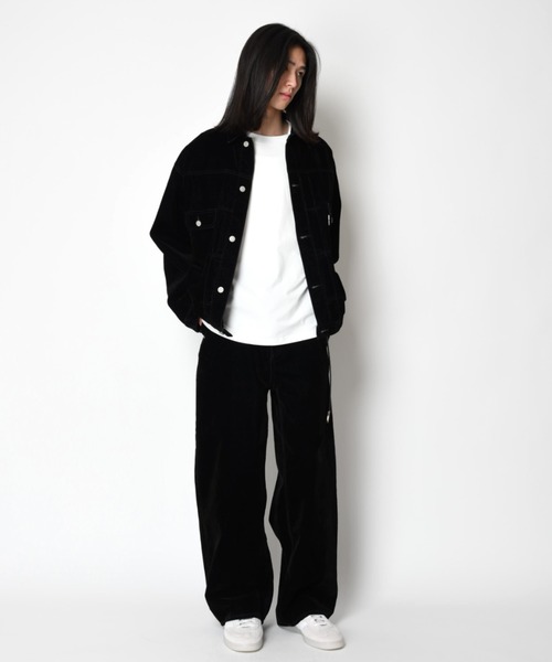 SUPERTHANKS(スーパーサンクス)の「<フロッキー加工>バレルレッグデニムパンツBlack flocky denim barrel leg trousers(デニムパンツ・メンズ・ネイビー/ワンウォッシュ・L/M/S)」の19枚目の写真