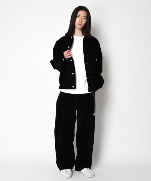 SUPERTHANKS(スーパーサンクス)の「<フロッキー加工>バレルレッグデニムパンツBlack flocky denim barrel leg trousers(デニムパンツ・メンズ・ネイビー/ワンウォッシュ・L/M/S)」の18枚目の写真