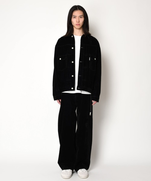 SUPERTHANKS(スーパーサンクス)の「<フロッキー加工>バレルレッグデニムパンツBlack flocky denim barrel leg trousers(デニムパンツ・メンズ・ネイビー/ワンウォッシュ・L/M/S)」の15枚目の写真