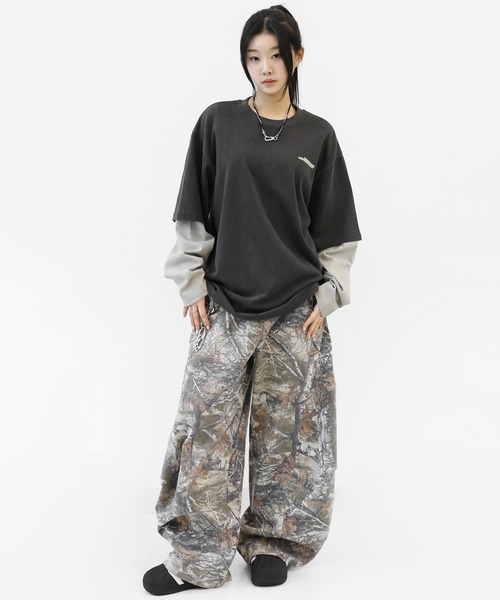 minsobi(ミンソビ)の「フォレストモチーフ柄 カーブシルエット ボリュームワイドパンツ(チノパンツ・メンズ・グレー/カーキブラウン・FREE)」の21枚目の写真